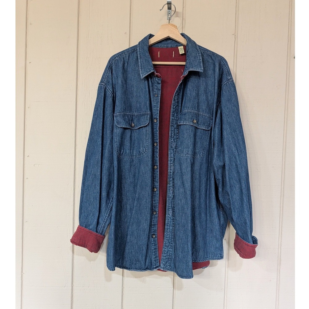 Vintage LL Bean Denim Flannel Lined Mens Shacket Shirt Jacket XXL Logger